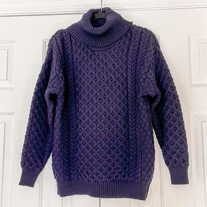 Aran Crafts Ireland Cable Knit Turtleneck Sweater Navy Size Medium